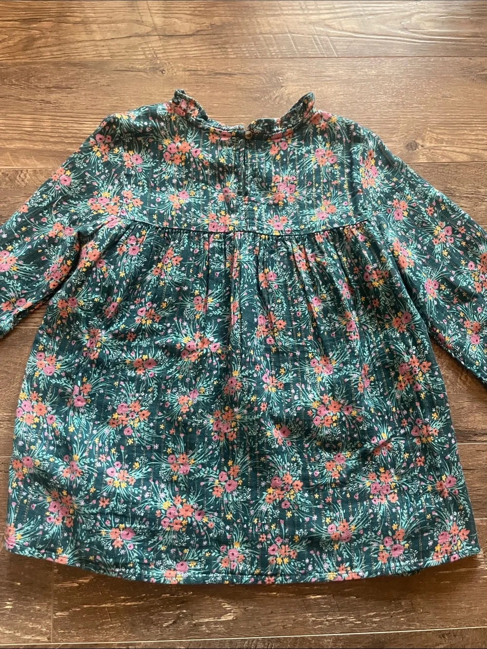 Cat & Jack Green Floral Long-Sleeve Blouse with Gold Lines Size XL